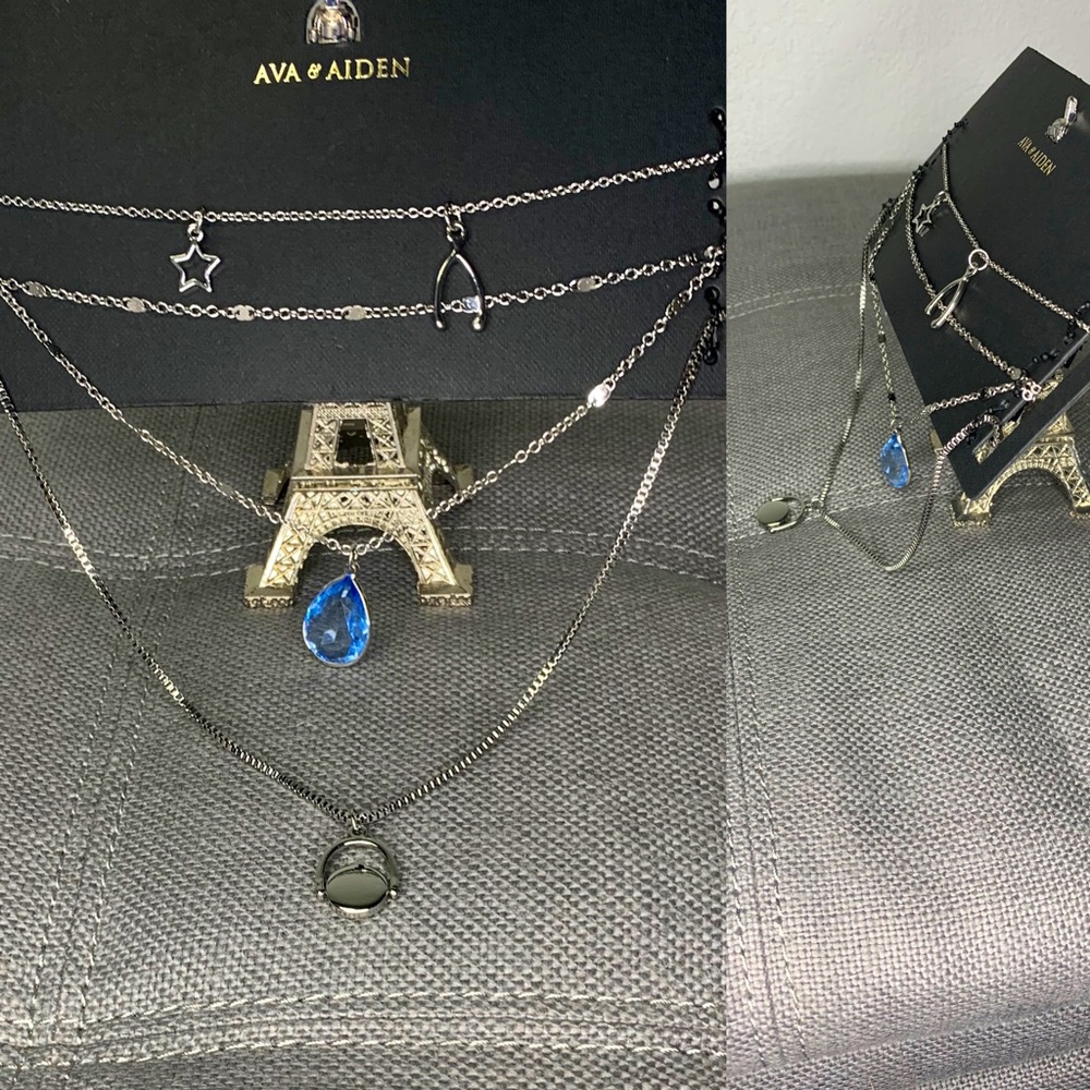 🤍silver layer necklace set💙